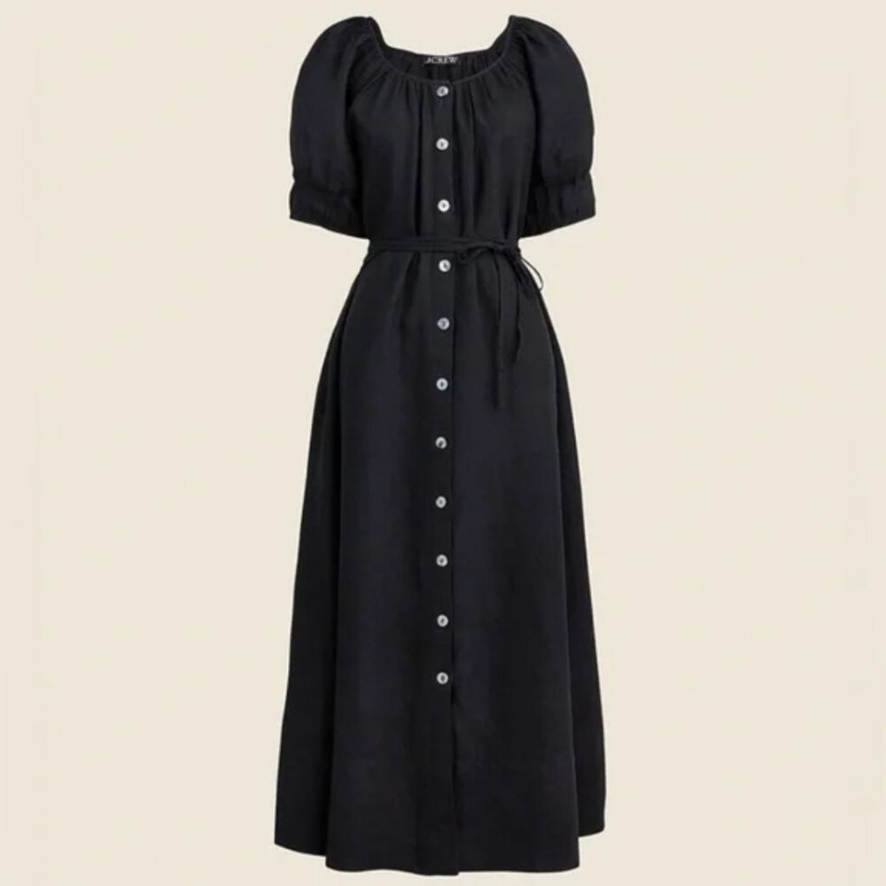 J.Crew Button-up midi dress in linen - Black - 2x